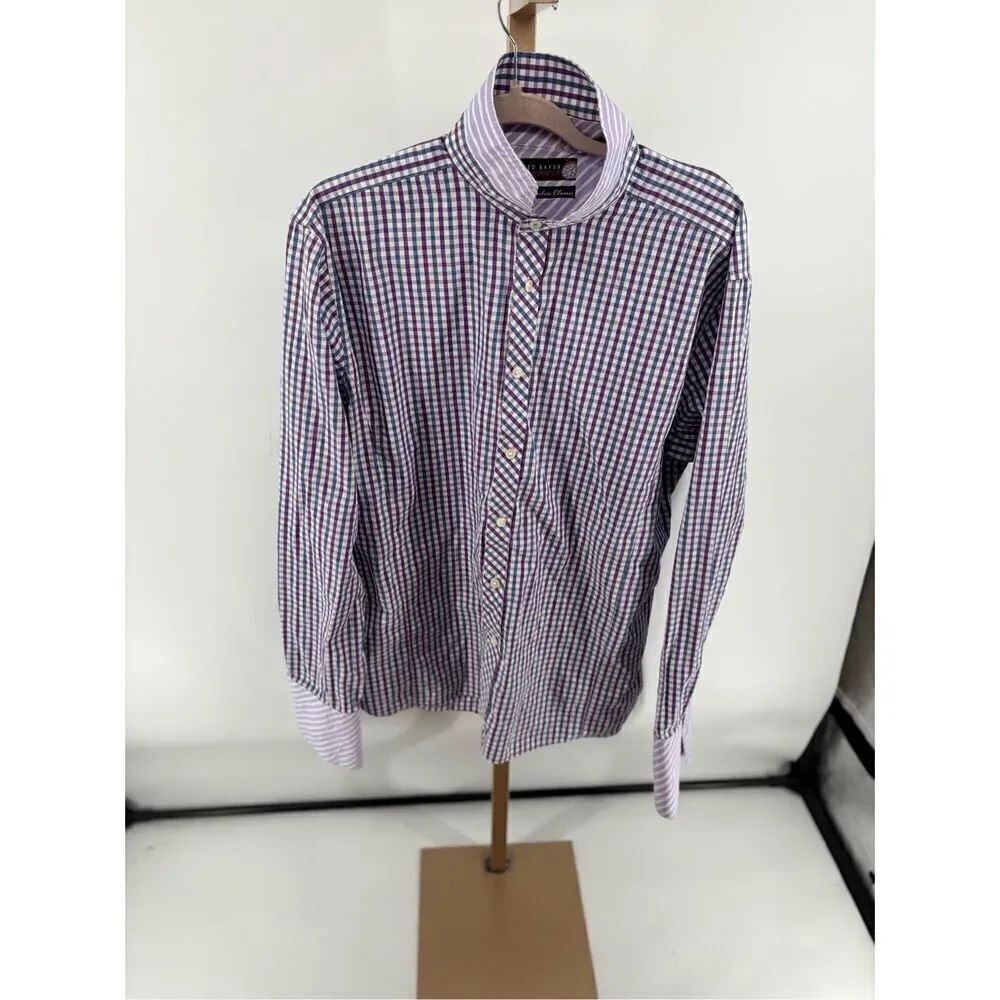 Ted Baker Endurance Mens Long Sleeve Dress Shirt Purple French Cuff Size 17